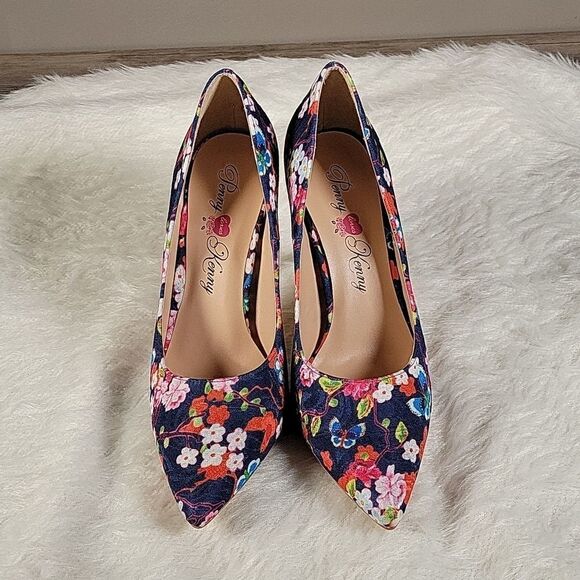 Penny Loves Kenny Blue Floral High Heels Sz 10M - Picture 4 of 9